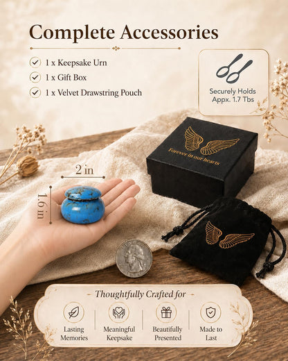 Small Ceramic Keepsake Urn, 1.6'' with Velvet Bag and Box