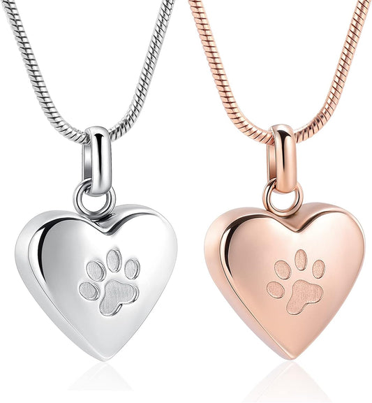 Pet Cremation Jewelry for Ashes Pendant Paw Print Pet Heart Urn Necklace Memorial Keepsake Jewelry for Pet/Dog'S/Cat'S Ashes