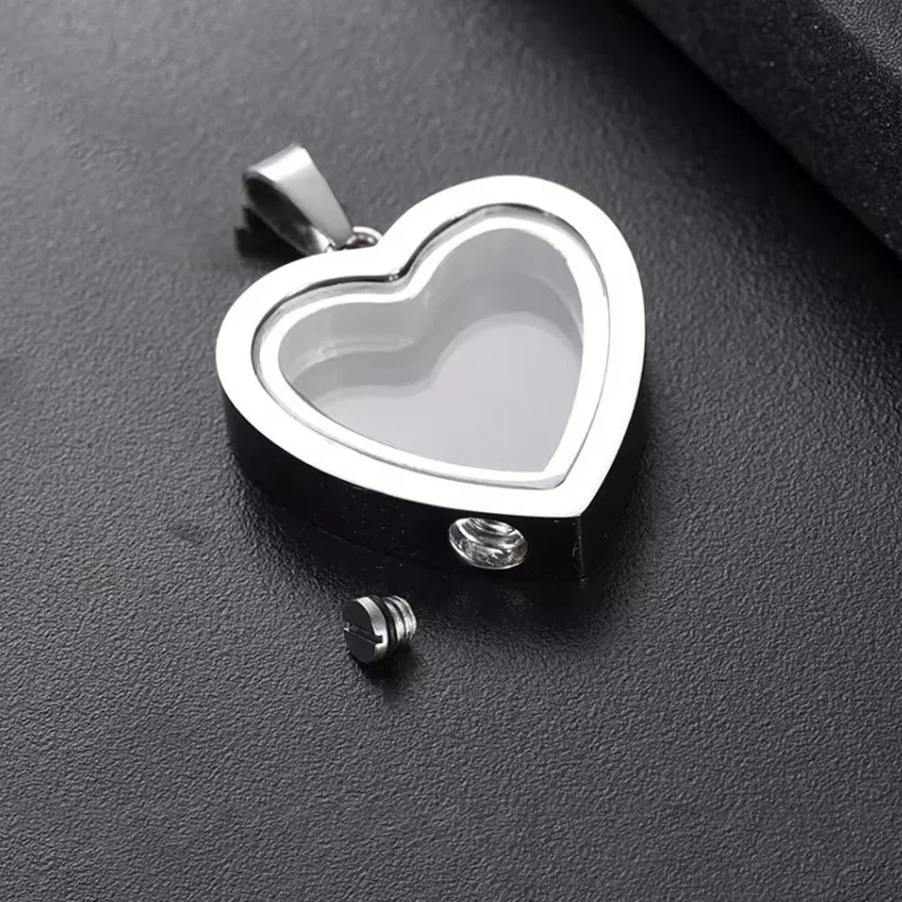 Glass Cremation Jewelry Necklace for Ashes Heart Memorial Lockets for Ashes Stainless Steel Keepsake Urn Ashes Pendants