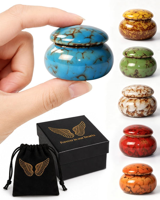 Small Ceramic Keepsake Urn, 1.6'' with Velvet Bag and Box