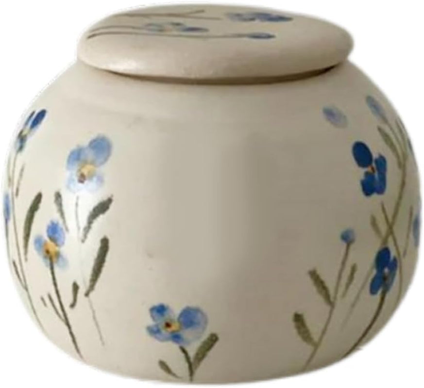 Pet Ceramic Urn – Handcrafted Memorial Urns for Dogs & Cats – Keepsake for Ashes, Small Urn with Forget Me Not Design, Pet Loss Gift, Dog & Cat Remembrance Box - Blue