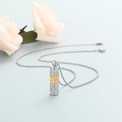 Cylinder Urn Necklace for Ashes for Women Men Sunflower Cremation Jewelry Vial Memorial Loved One Pendant