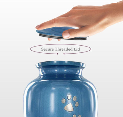 Pet Urn for Dogs and Cats Ashes, Paws Print Grey Cremation Urns for Pets - Blue, Large up to 122Lb