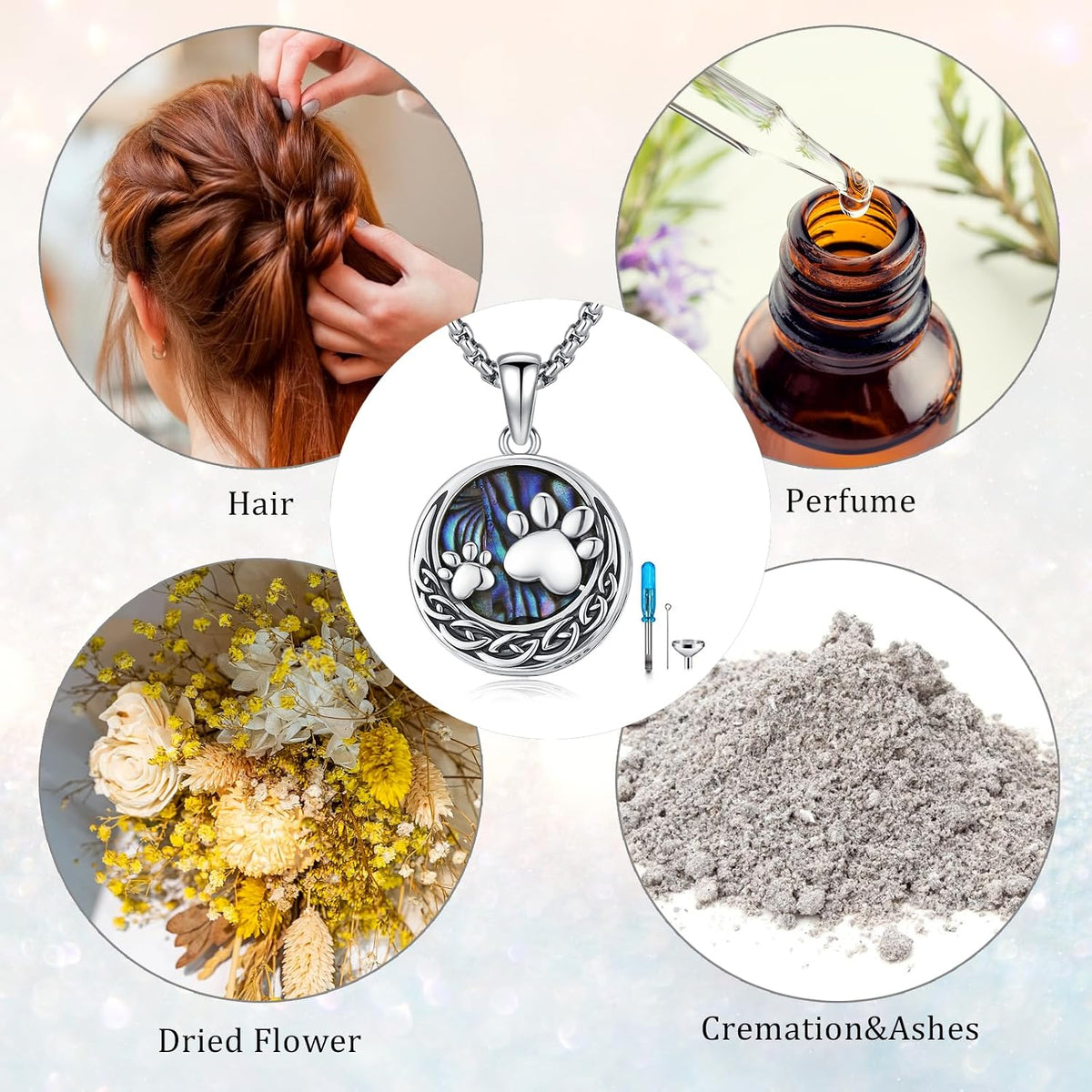 Wing/Paw Prints Urn Necklace for Ashes 925 Sterling Silver Necklace Guardian Angel Ashes Keepsake Memorial Urn Pendant Pet Cremation Jewelry for Ashes Memorial Jewelry for Dog Cat Pet Men