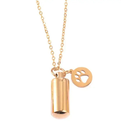 Pet Dog Paw Charm & Cylinder Memorial Urn Necklace Stainless Steel Keepsake Pendant Ashes Holder Cremation Jewelry Dropshipping