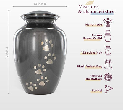Pet Urn for Dogs and Cats Ashes, Paws Print Grey Cremation Urns for Pets - Grey, Large up to 122Lb