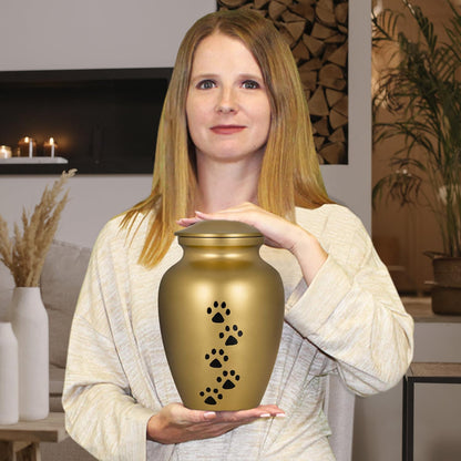 Pet Urn for Dogs and Cats Ashes, Paws Print Grey Cremation Urns for Pets - Gold, Large up to 122Lb