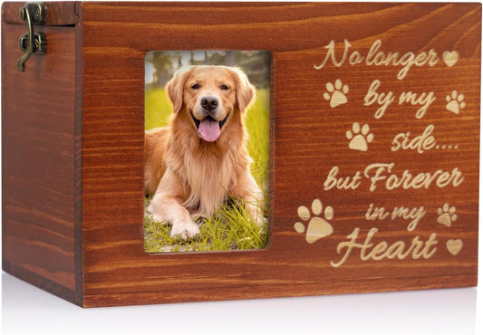 Pet Memorial Urn for Dog or Cat Ashes Wooden Dog Urns Keepsake Memory Box Cremation Urns with Photo Frame