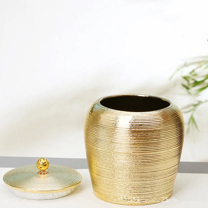 European-Style Golden Ceramics Ashes Urn Holder Pet Memorial Funeral Ashes Jar Urn for Human Cremation Keepsake Pal Casket