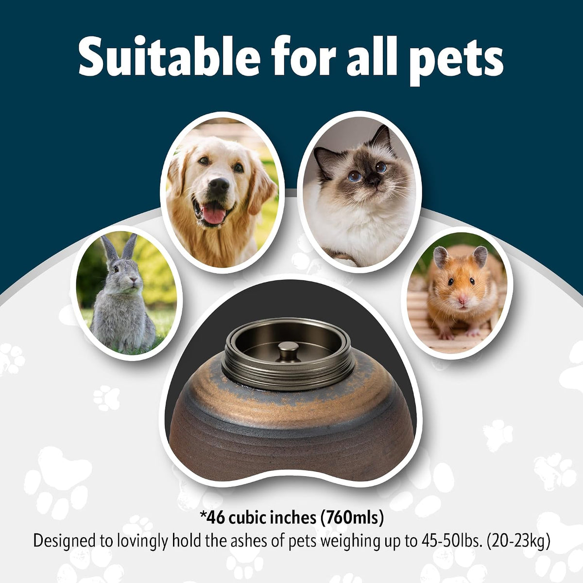 Ceramic Pet Urn for Ashes of Dogs, Cats | Small & Medium Sized Pets up to 50Lbs | Beautiful Memorial Urn with Airtight Lid | Keepsake Box for Collar, Toy | Cremation Urn Sympathy Gift
