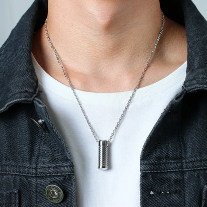 Stylish Screw Design Cylinder Memorial Urn Necklaces for Men Black Color Stainless Steel Cremation Keepsake Gifts Jewelry