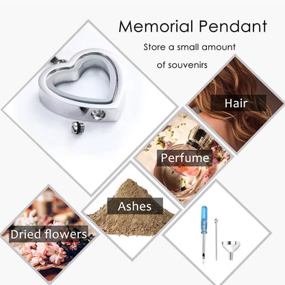 Glass Cremation Jewelry Necklace for Ashes Heart Memorial Lockets for Ashes Stainless Steel Keepsake Urn Ashes Pendants