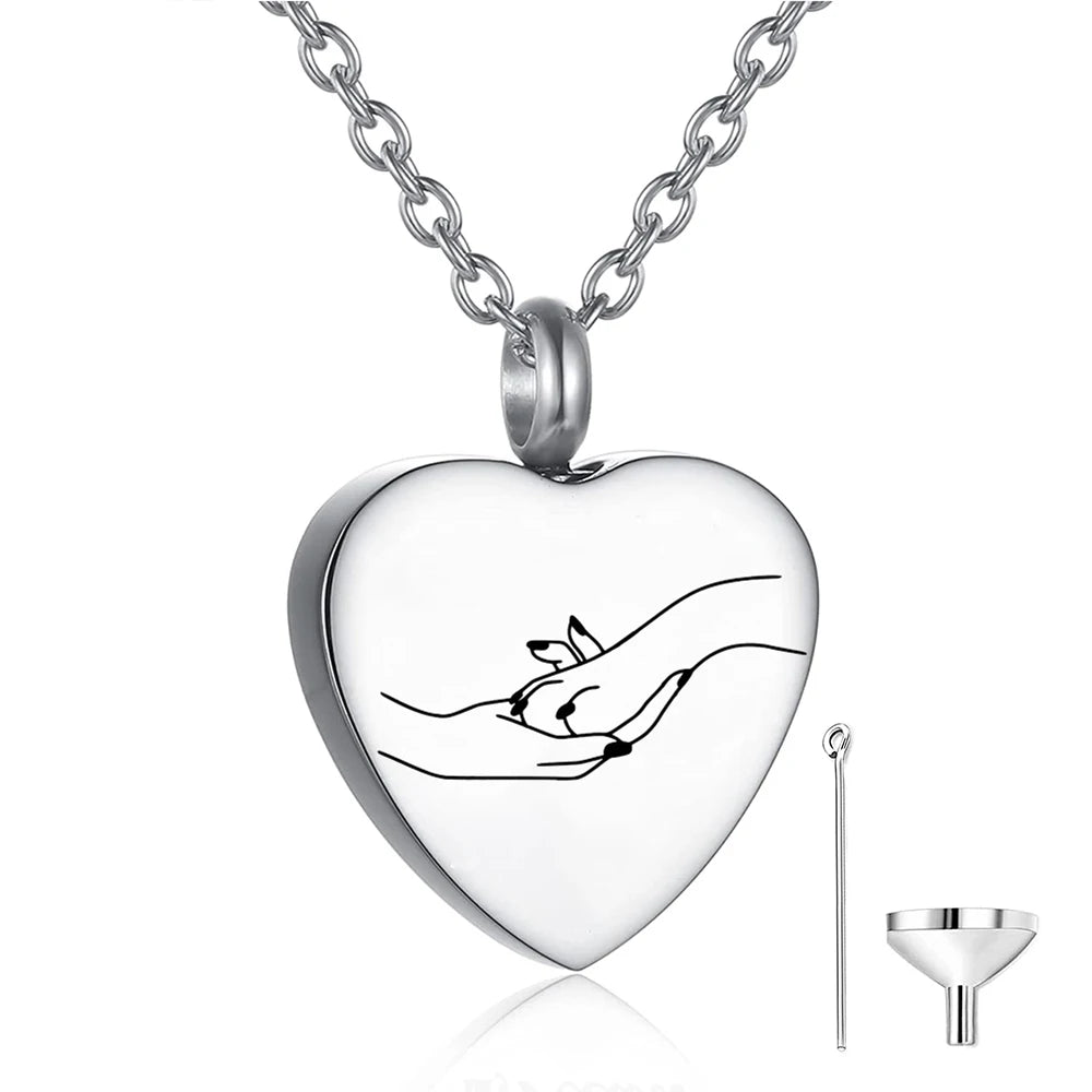 Heart Pet Ashes Necklace - Cremation Jewelry Keepsake Sympathy Gift for Loss of Dog, Cat Urn Necklaces