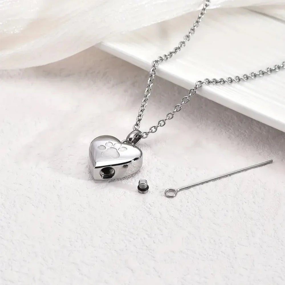 Pet Ashes Heart Cremation Jewelry Urn Necklace for Ashes for Women Men, Paw Print Memorial Pendant Ash Jewelry