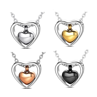 Stainless Steel Double Heart Cremation Urn Necklace Funnel Fill Kit Keepsake Memorial Ashes 3 Colors