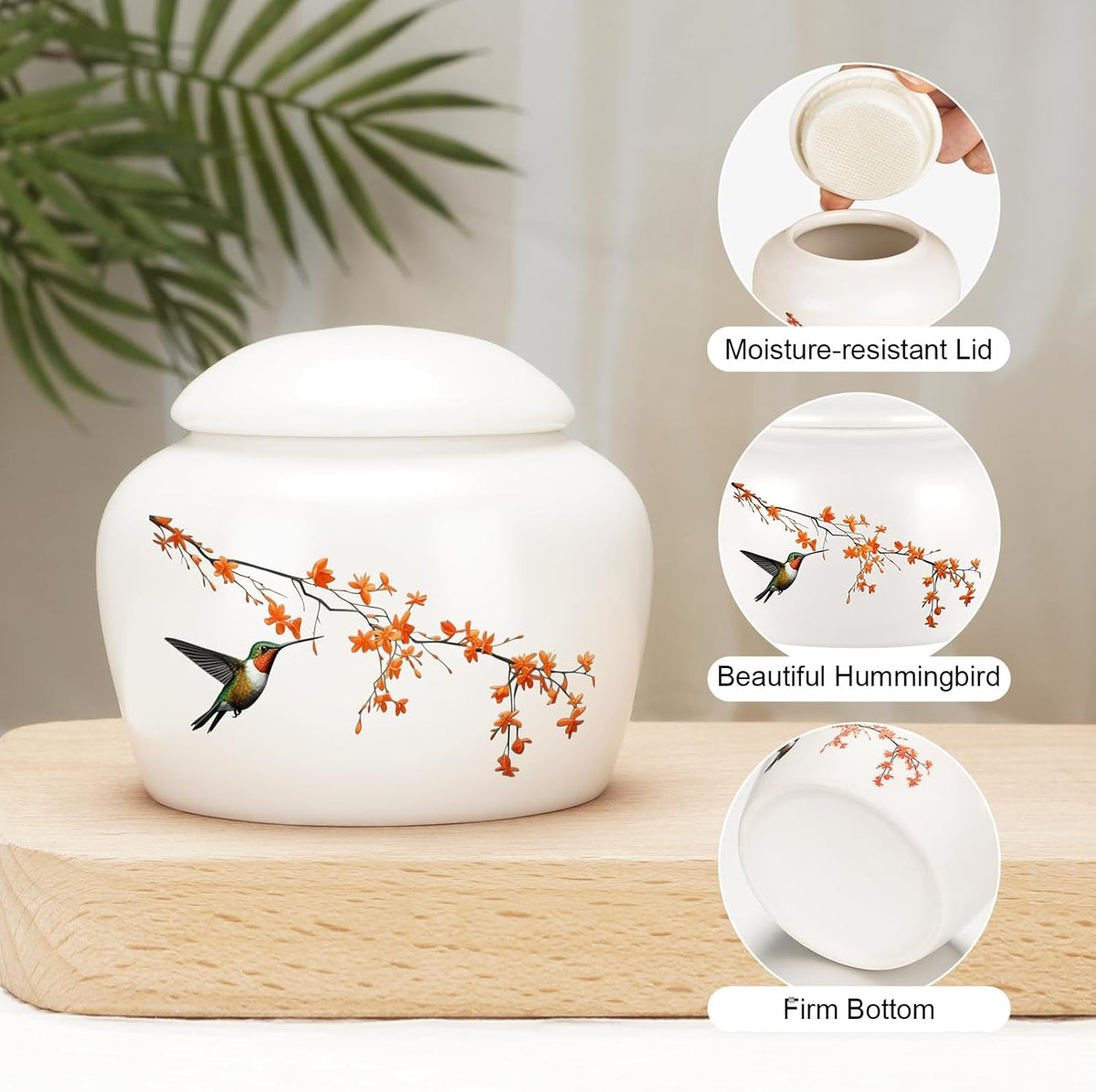 Small Urns for Human Ashes Keepsake Mini Cremation Urns for Ashes Ceramic Cremation Keepsakes Memorial Ash Keepsake with Hummingbird and Maple Blossom Decorative Burial Urn for Adult Men Women