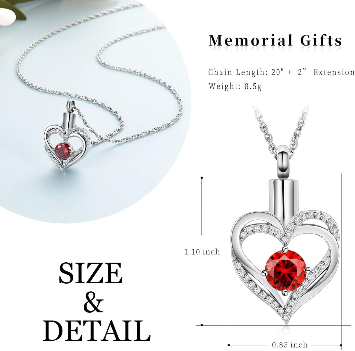 Cremation Jewelry Heart Urn Necklace for Ashes of Loved One