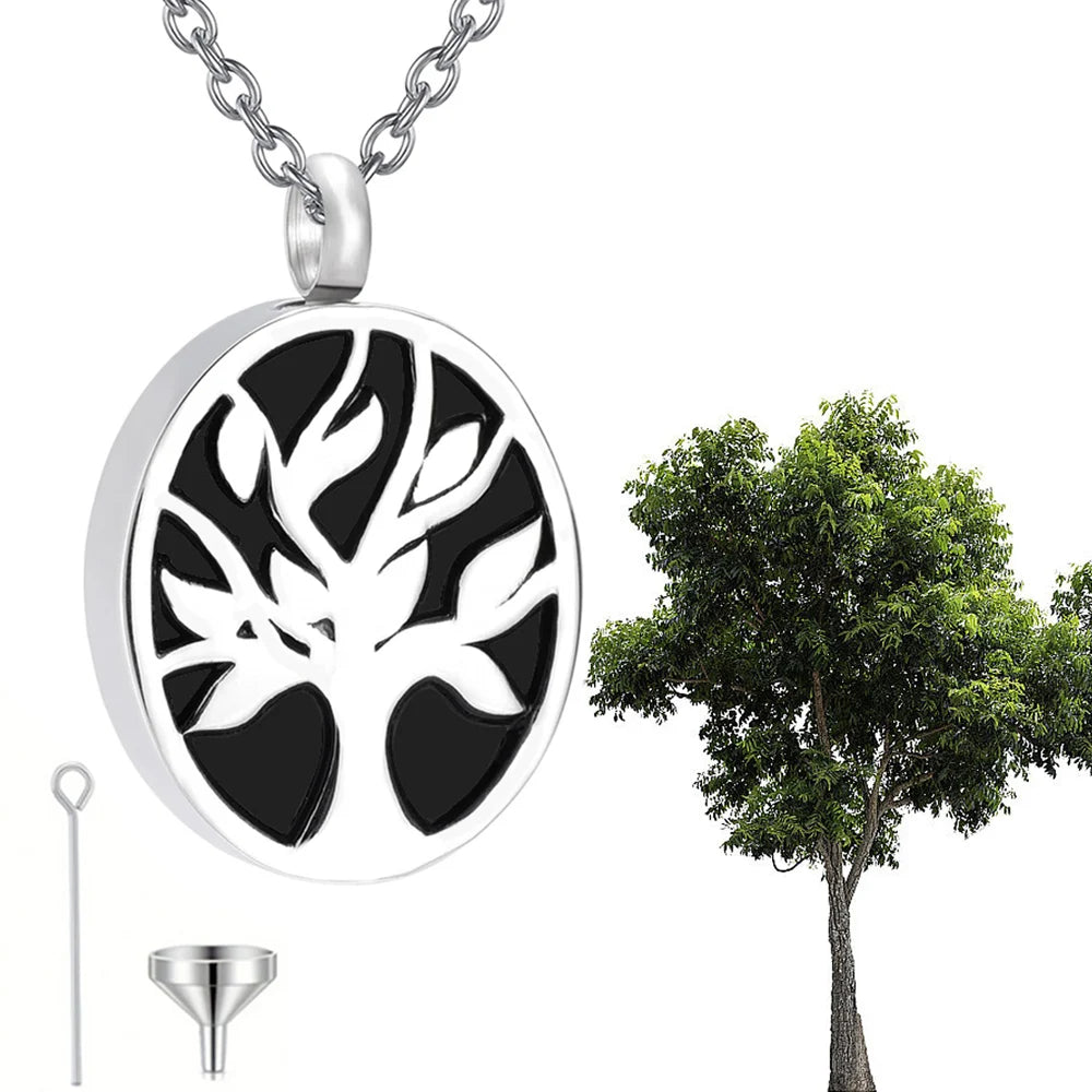  Tree of Life Cremation Necklace for Ashes of Loved One Stainless Steel Keepsake Memorial Urn Jewelry Pendant for Human/Pet