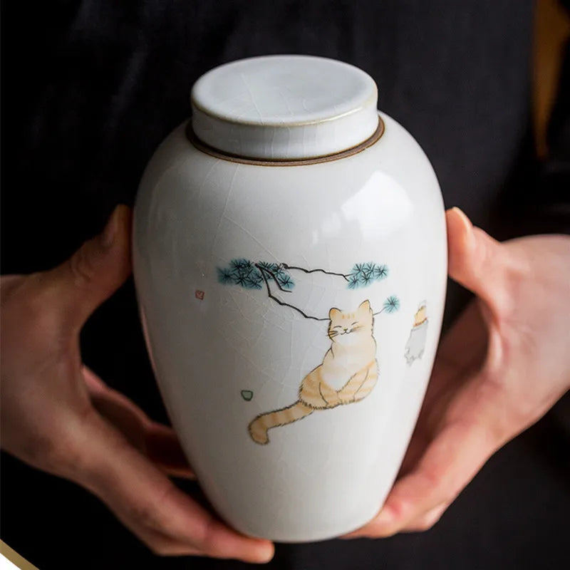 Pet Urn Lovely Delicate Moisture-Proof Teeth Beard Memorial Collection Cat Dog Urn with Scriptures Container for Pet Ashes