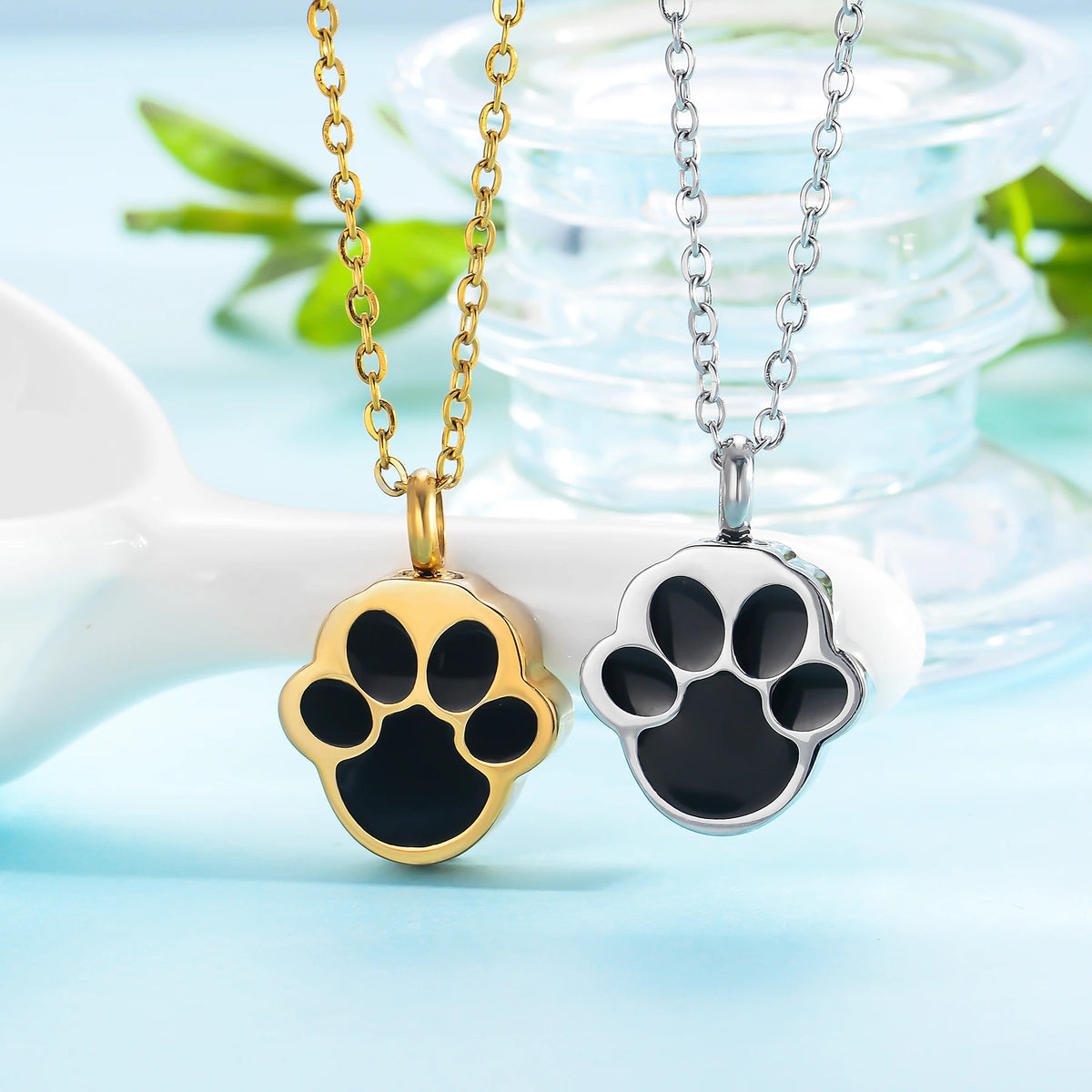 Stainless Steel 316L Pet Foot Rint Ash Urn Cremation Pendant Necklace Engravment