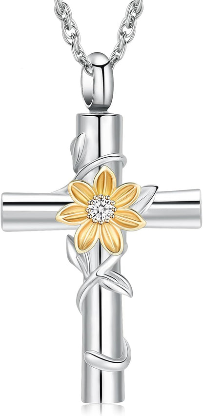 Sunflower Urn Necklaces for Ashes for Women Men Cremation Jewelry Memorial Human Ashes Pendant