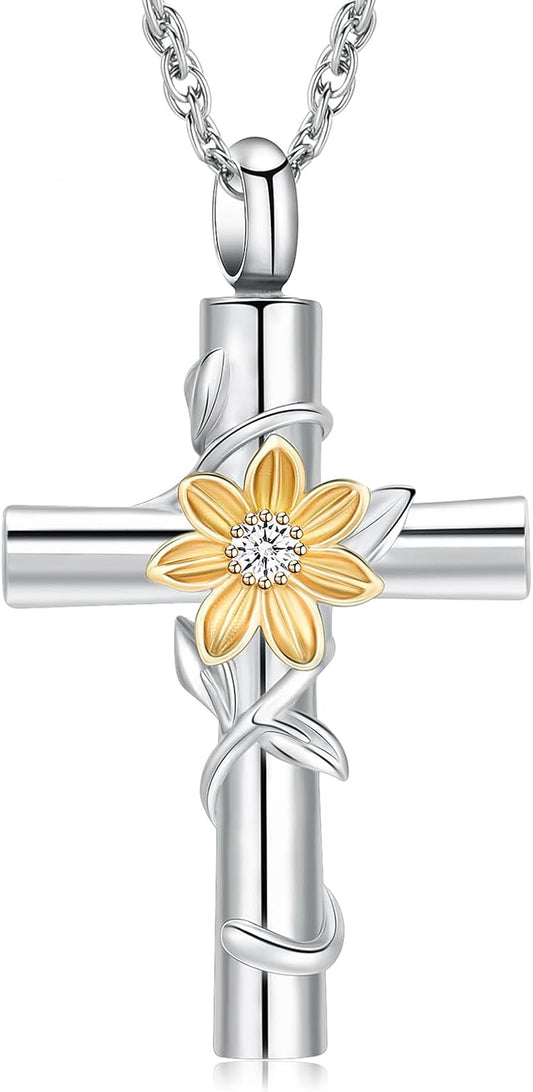 Sunflower Urn Necklaces for Ashes for Women Men Cremation Jewelry Memorial Human Ashes Pendant