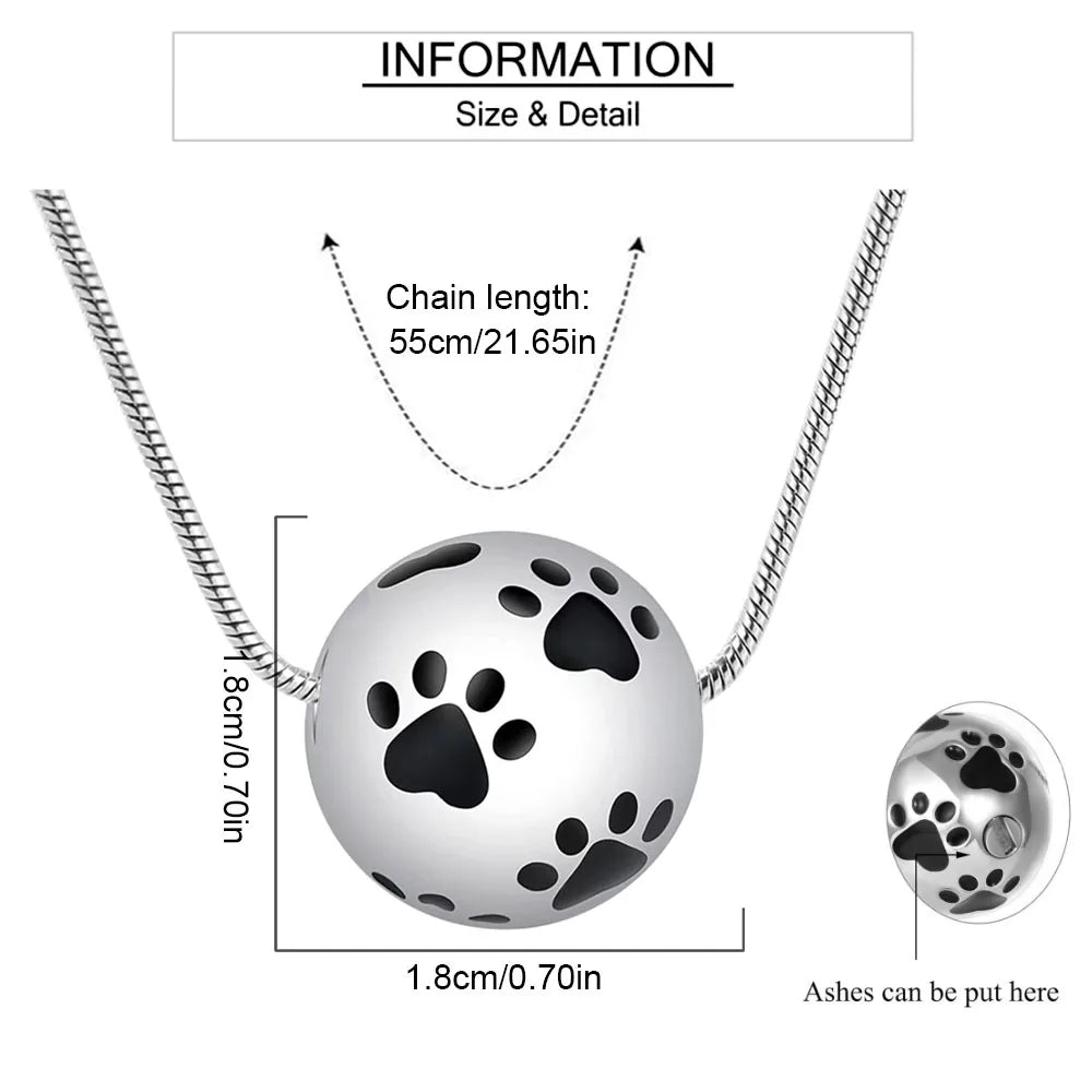 Paw Urn Cremation Necklace Silver Dog Cat Pet Paw Print Cremation Jewelry for Pet Ashes Animal Keepsake Memorial Charm Pendant