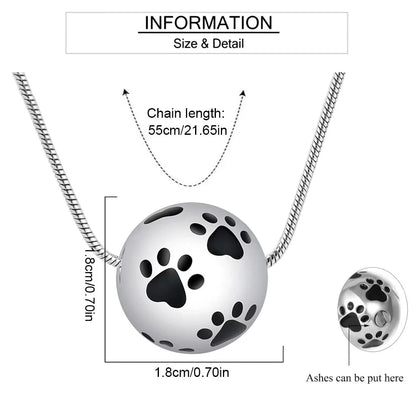 Paw Urn Cremation Necklace Silver Dog Cat Pet Paw Print Cremation Jewelry for Pet Ashes Animal Keepsake Memorial Charm Pendant