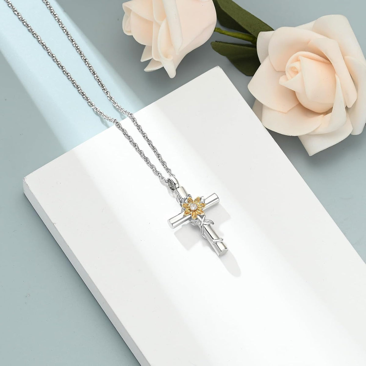 Sunflower Urn Necklaces for Ashes for Women Men Cremation Jewelry Memorial Human Ashes Pendant
