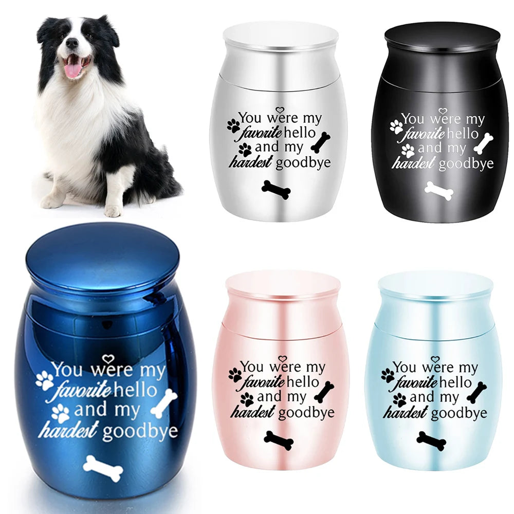 Pet Memorial Small Urns for Dog Ashes, 1.57 Inches Mini Aluminium Alloy Cremation Urn, Pet Paw Print Keepsake Urn for Ashes