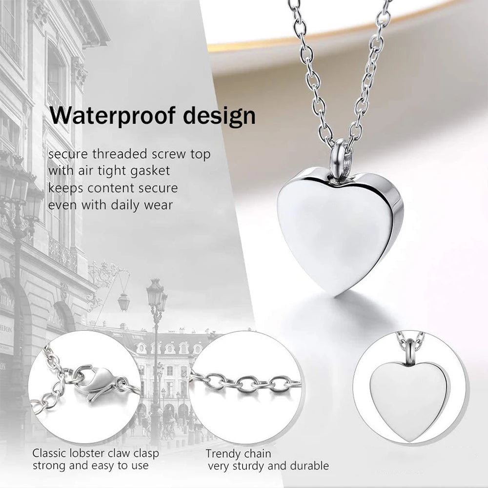 Heart Pet Ashes Necklace - Cremation Jewelry Keepsake Sympathy Gift for Loss of Dog, Cat Urn Necklaces