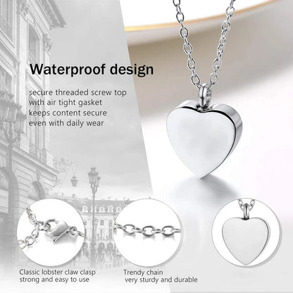 Heart Pet Ashes Necklace - Cremation Jewelry Keepsake Sympathy Gift for Loss of Dog, Cat Urn Necklaces