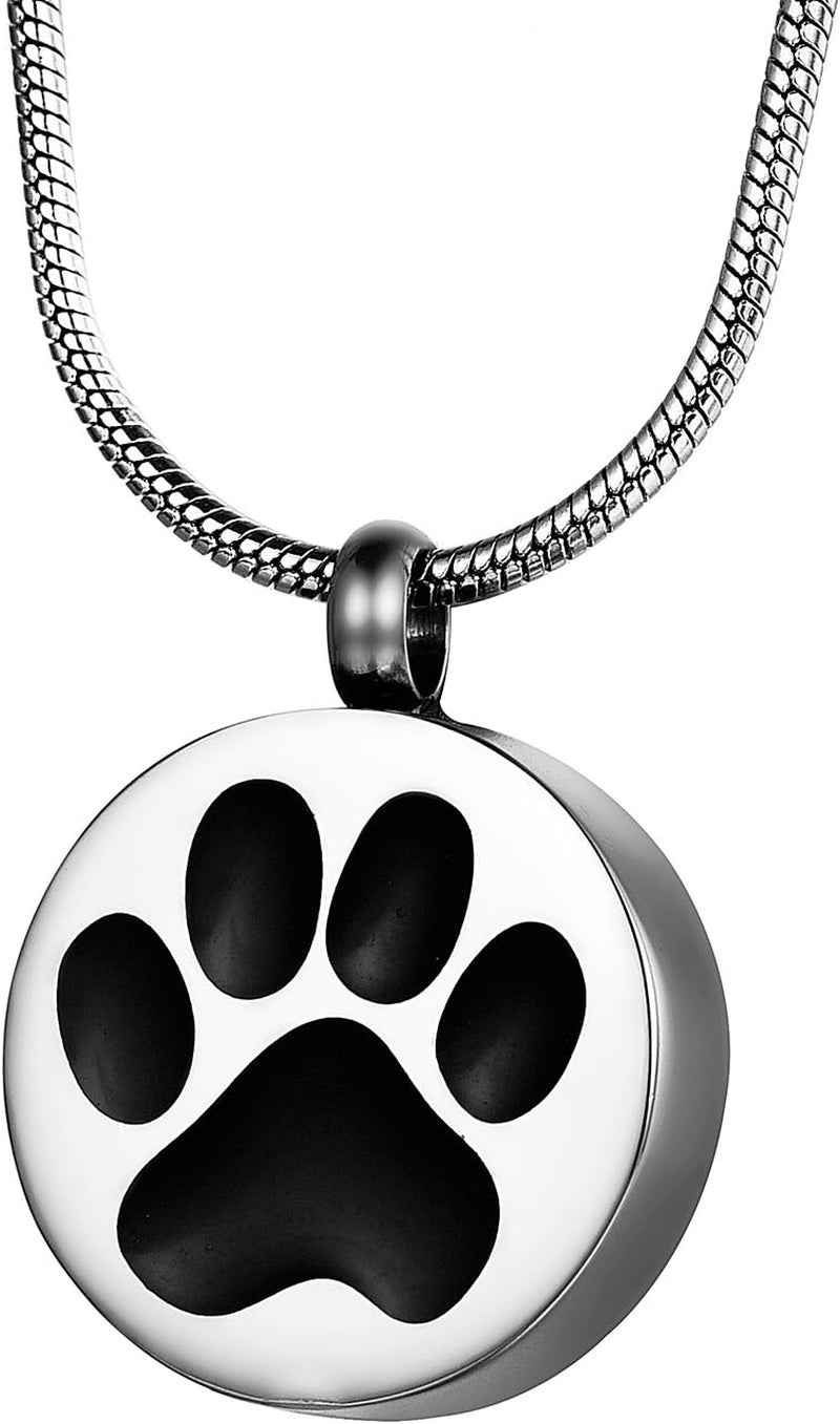 round Dog Paw Pet Urn Necklace for Ashes Memorial Keepsake Stainless Steel Cremation Jewelry