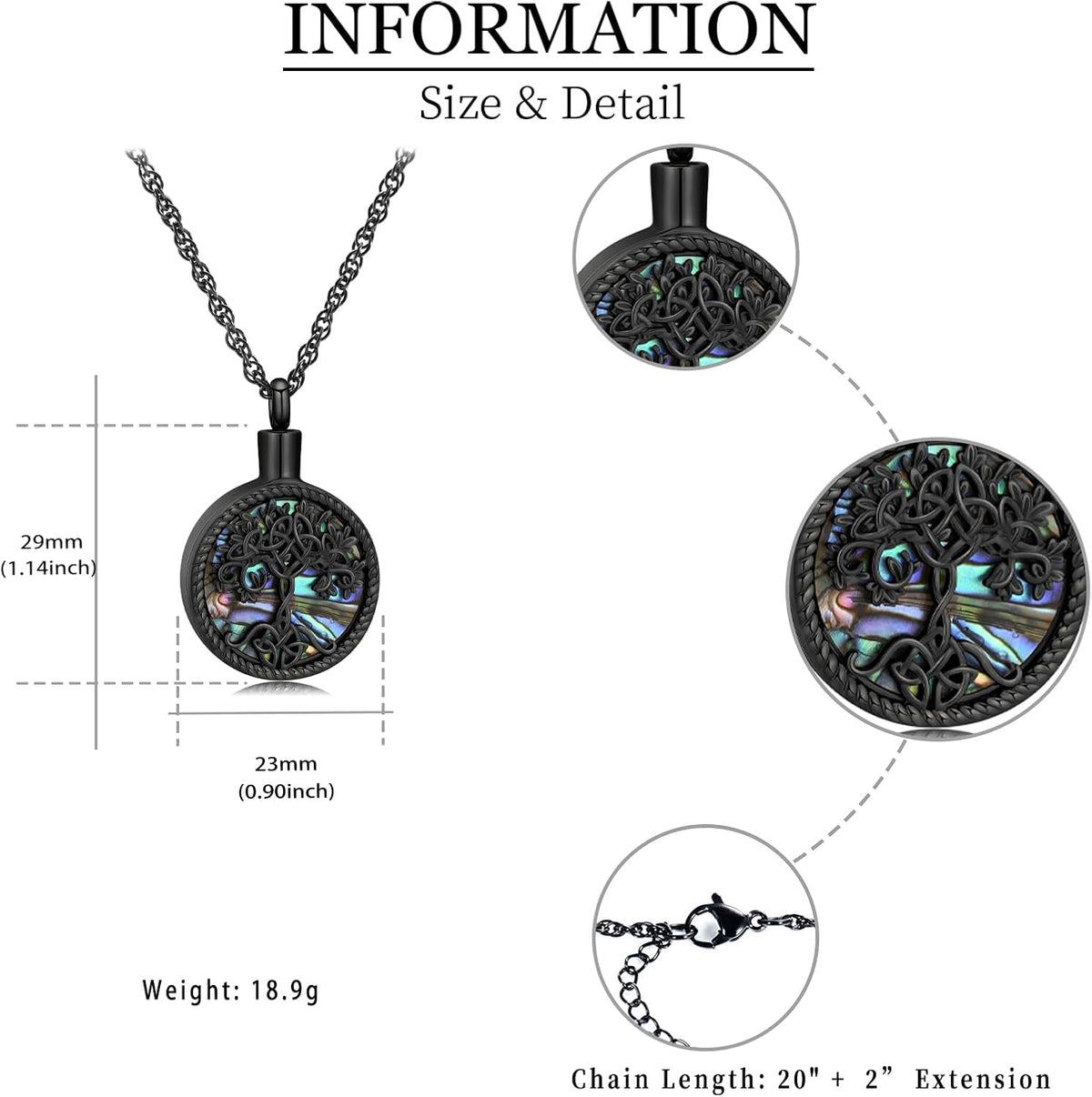 Cremation Jewelry Tree of Life Urn Ashes Necklace for Women Men Abalone Shell Ash Pendant Keepsake Memorial Jewelry of Loved One