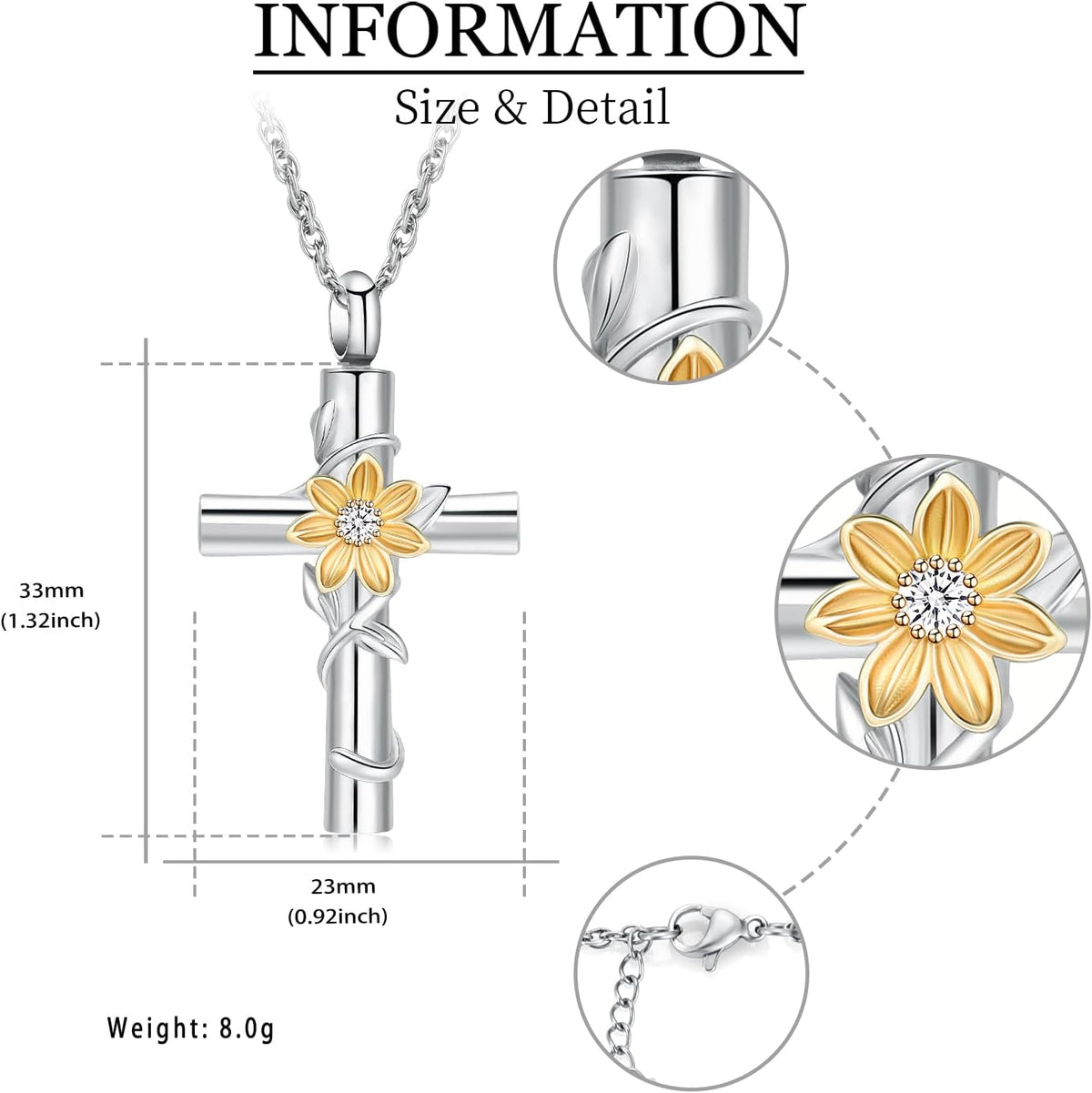 Sunflower Urn Necklaces for Ashes for Women Men Cremation Jewelry Memorial Human Ashes Pendant