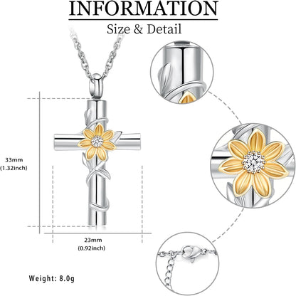 Sunflower Urn Necklaces for Ashes for Women Men Cremation Jewelry Memorial Human Ashes Pendant