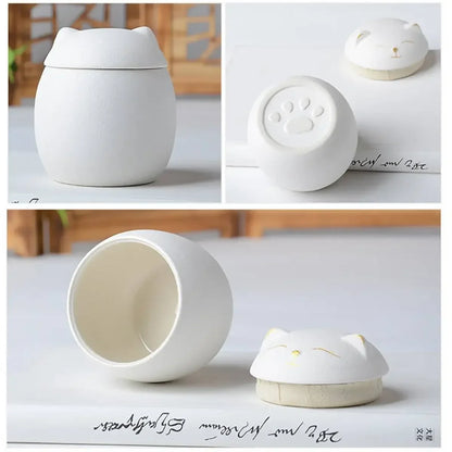 500Ml Black/White Urn for Pet Ashes Cat Shape Memorial Cremation Urns-Handcrafted Decorative Urns for Funeral Cat Urn Dog Urn
