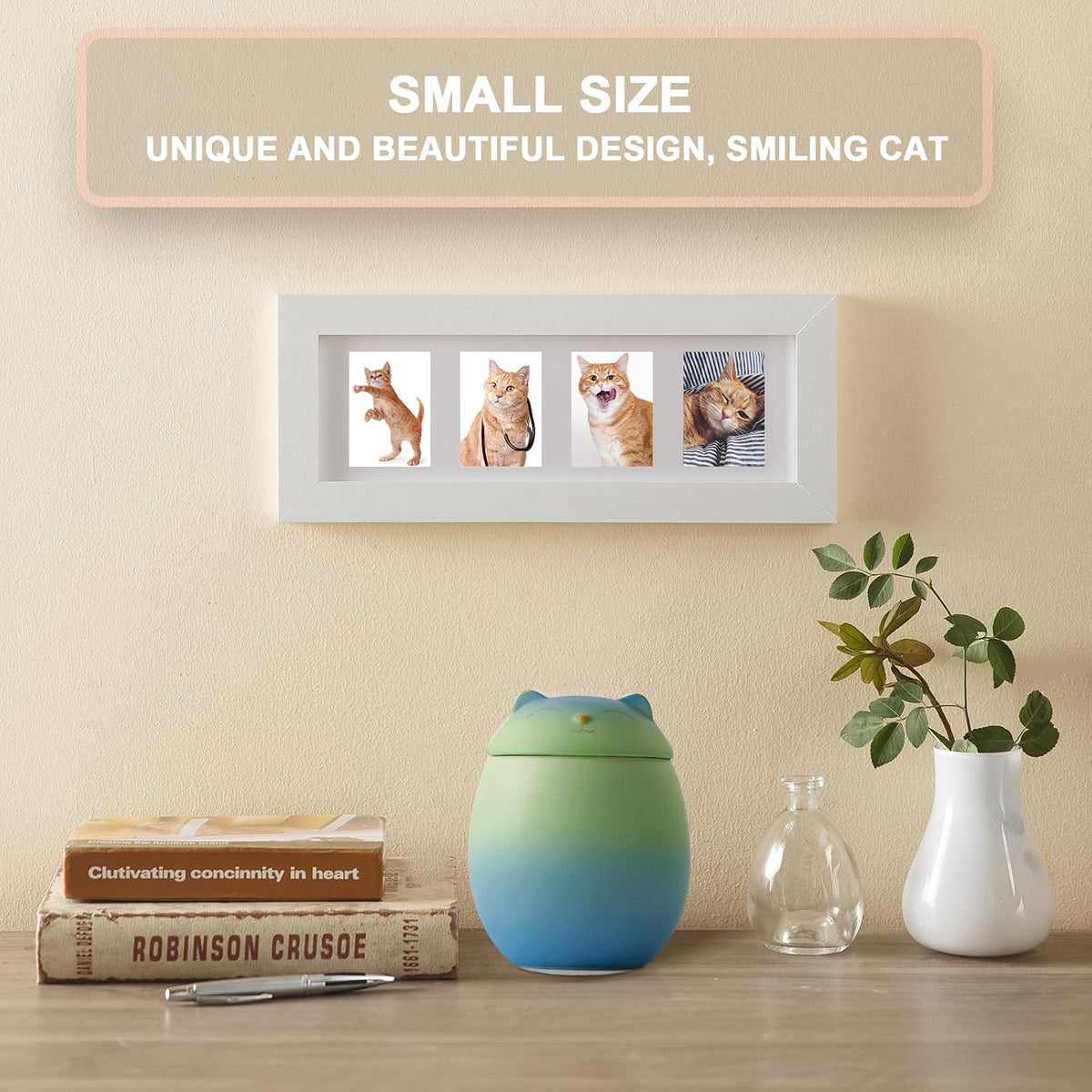 Cat Urn Dog Urn Sized 3.2X2.9 and 4.9X4.25. a Smiley-Cat Pet Urn with a Memoria Card.Cat Urns for Ashes for Your Pet (12 Cu/In, Blue and Green)…