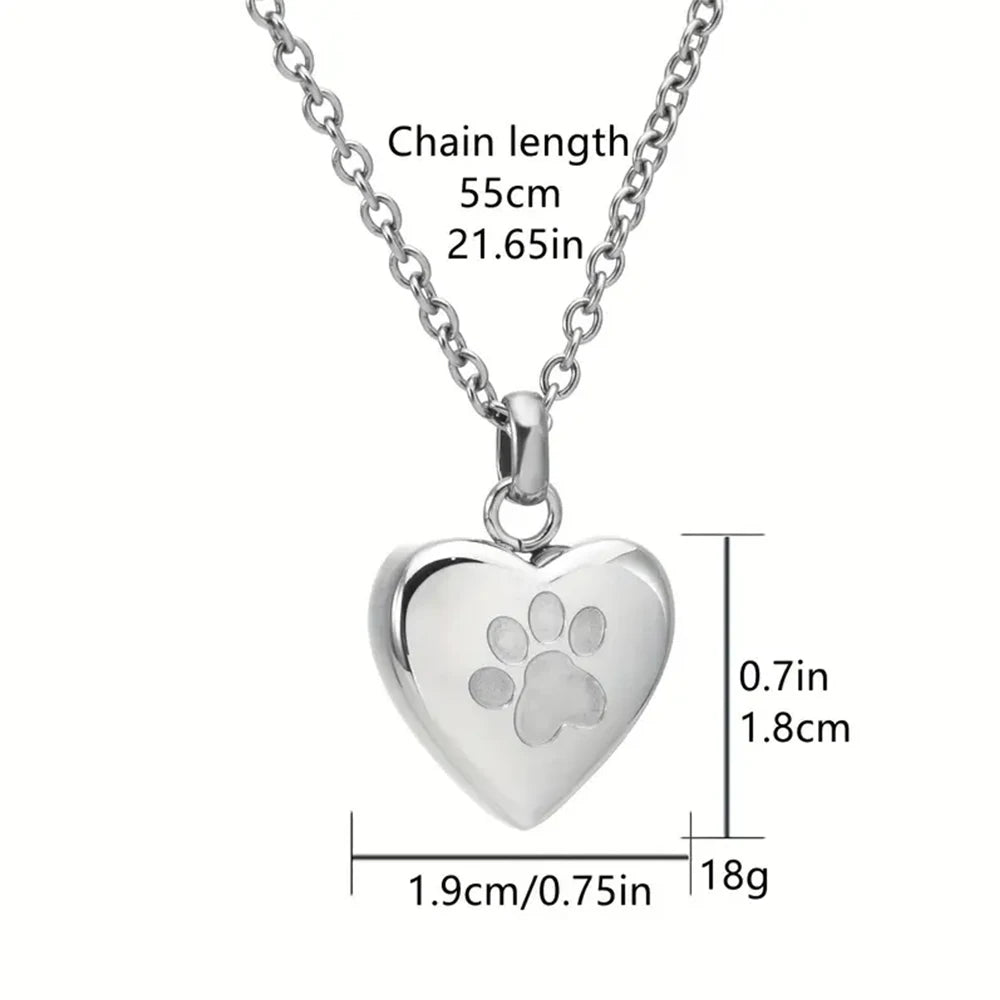 Pet Ashes Heart Cremation Jewelry Urn Necklace for Ashes for Women Men, Paw Print Memorial Pendant Ash Jewelry