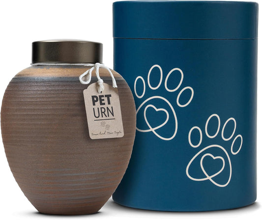 Ceramic Pet Urn for Ashes of Dogs, Cats | Small & Medium Sized Pets up to 50Lbs | Beautiful Memorial Urn with Airtight Lid | Keepsake Box for Collar, Toy | Cremation Urn Sympathy Gift