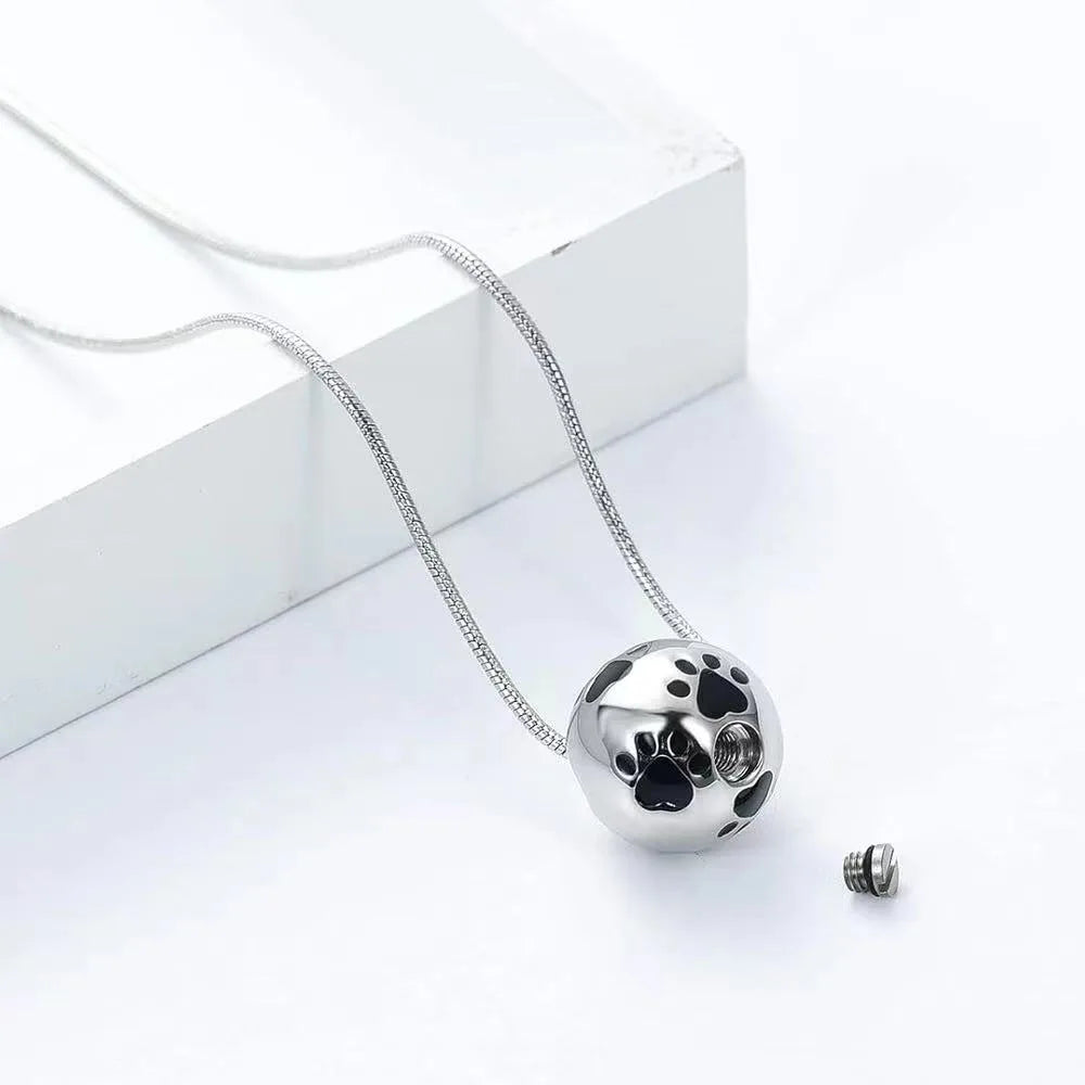 Paw Urn Cremation Necklace Silver Dog Cat Pet Paw Print Cremation Jewelry for Pet Ashes Animal Keepsake Memorial Charm Pendant