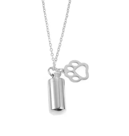 Pet Dog Paw Charm & Cylinder Memorial Urn Necklace Stainless Steel Keepsake Pendant Ashes Holder Cremation Jewelry Dropshipping