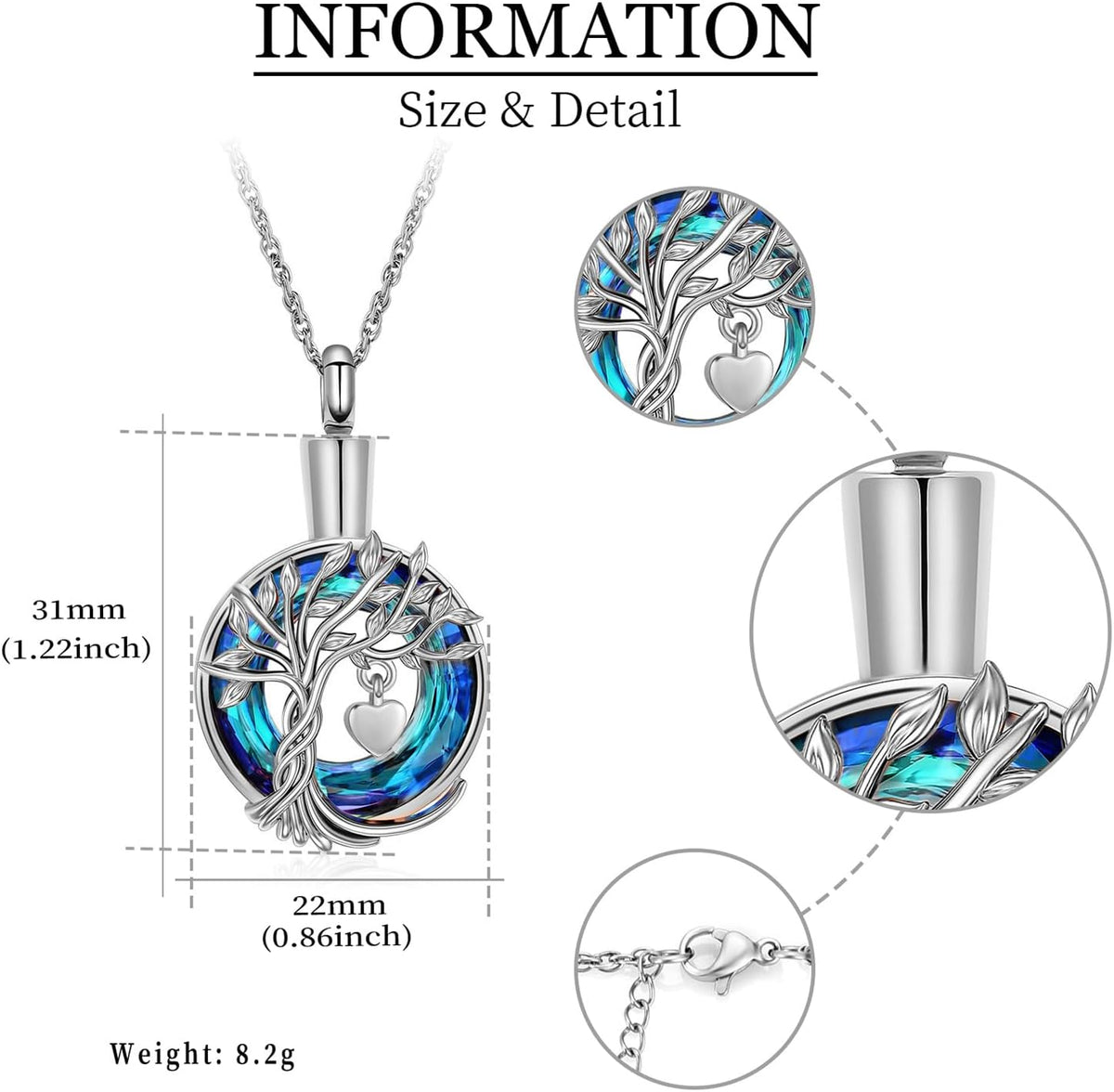 Tree of Life Cremation Urn Ashes Necklace for Women Men