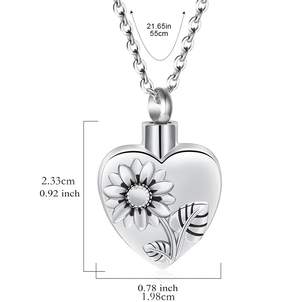 Sunflower Heart Ashes Urn Locket Necklace Stainless Steel Urn Necklace for Ashes Memorial Keepsake Jewelry for Human Pet