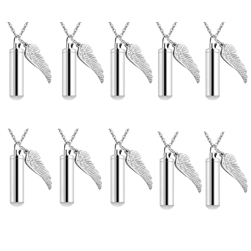 Angel Wings Ashes Necklace Black/Silver Stainless Steel Pendant Necklace Cremation Jewelry for Human Ashes Cylindr Ash Holder