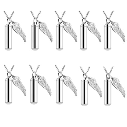 Angel Wings Ashes Necklace Black/Silver Stainless Steel Pendant Necklace Cremation Jewelry for Human Ashes Cylindr Ash Holder