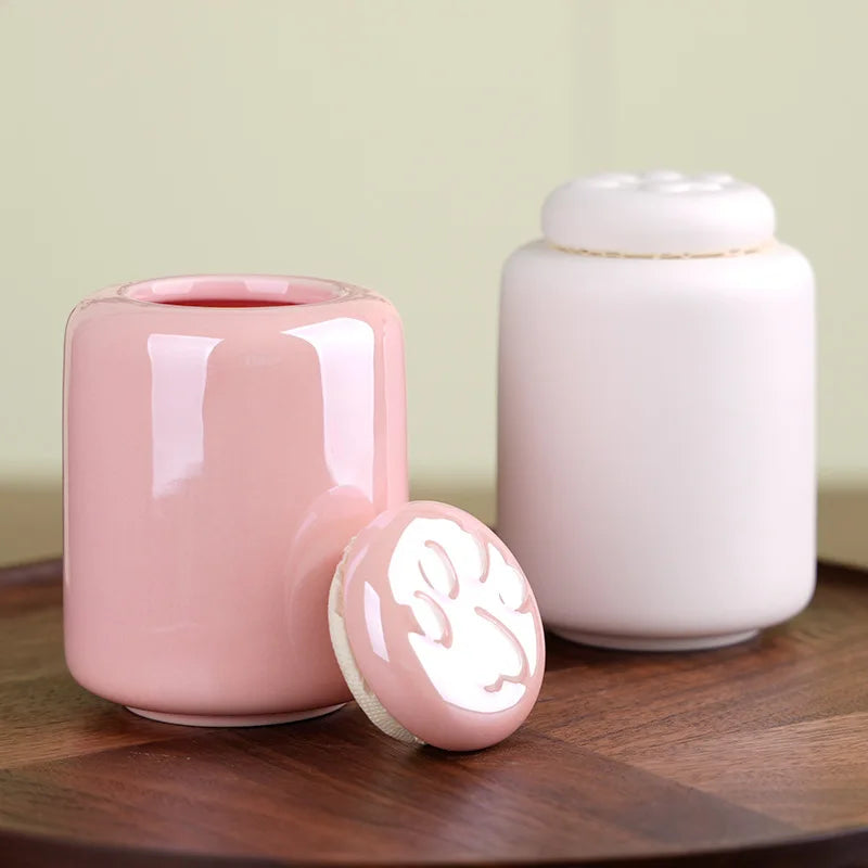 Paw Print Ceramic Pet Urn - Sealed Memorial Keepsake for Dog Cat Ashes, Moisture-Proof Urn Container with Eternal Tribute Design
