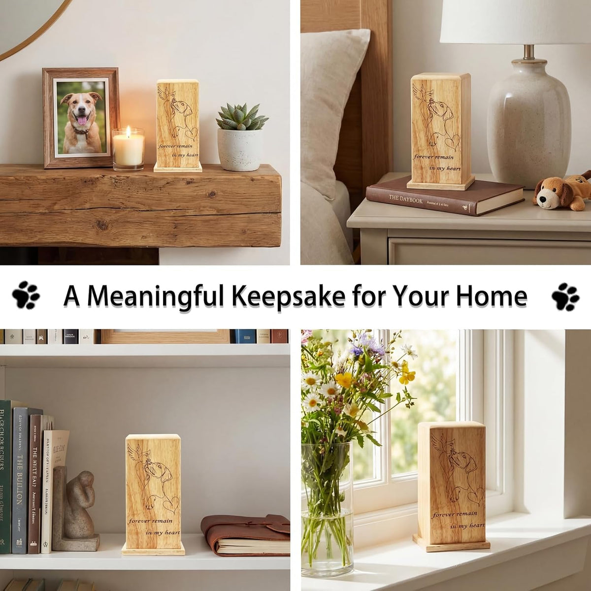 Mini Wooden Memorial Box, Small Keepsake Urn for Dog Ashes