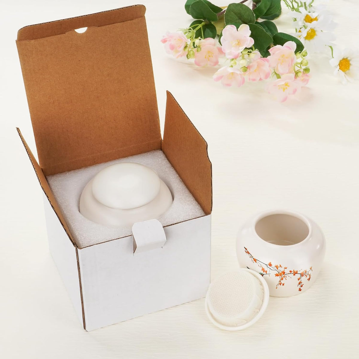 Small Urns for Human Ashes Keepsake Mini Cremation Urns for Ashes Ceramic Cremation Keepsakes Memorial Ash Keepsake with Hummingbird and Maple Blossom Decorative Burial Urn for Adult Men Women