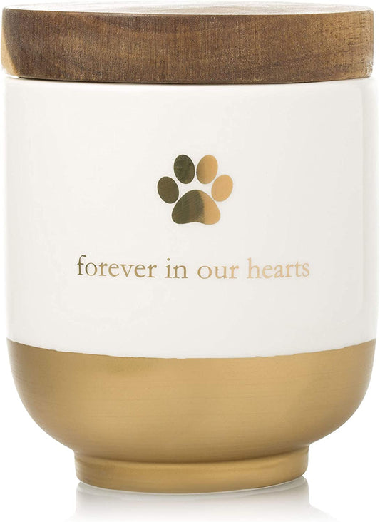 Pet Ceramic Forever in Our Hearts Urn, Pet Memorial, Gold